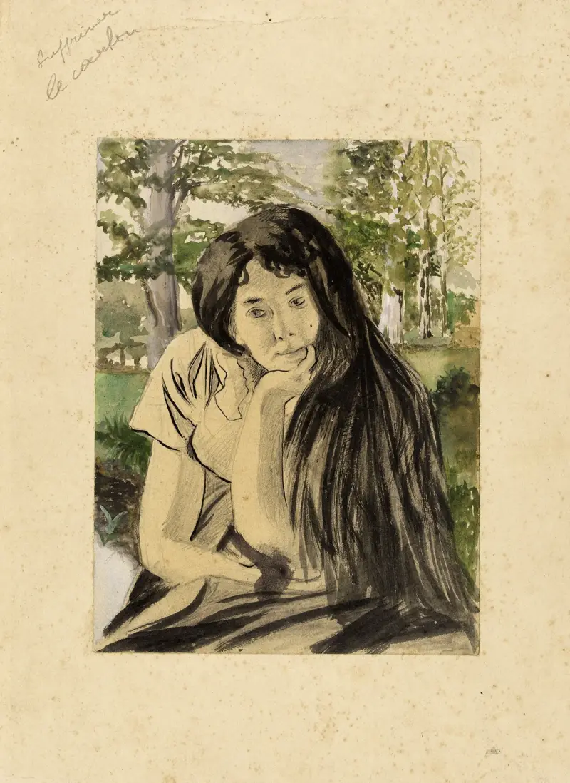 Etude pour Feuilles d’Automne Portrait de Marguerite (soeur de l’artiste) av Arthur-Joseph Gueniot