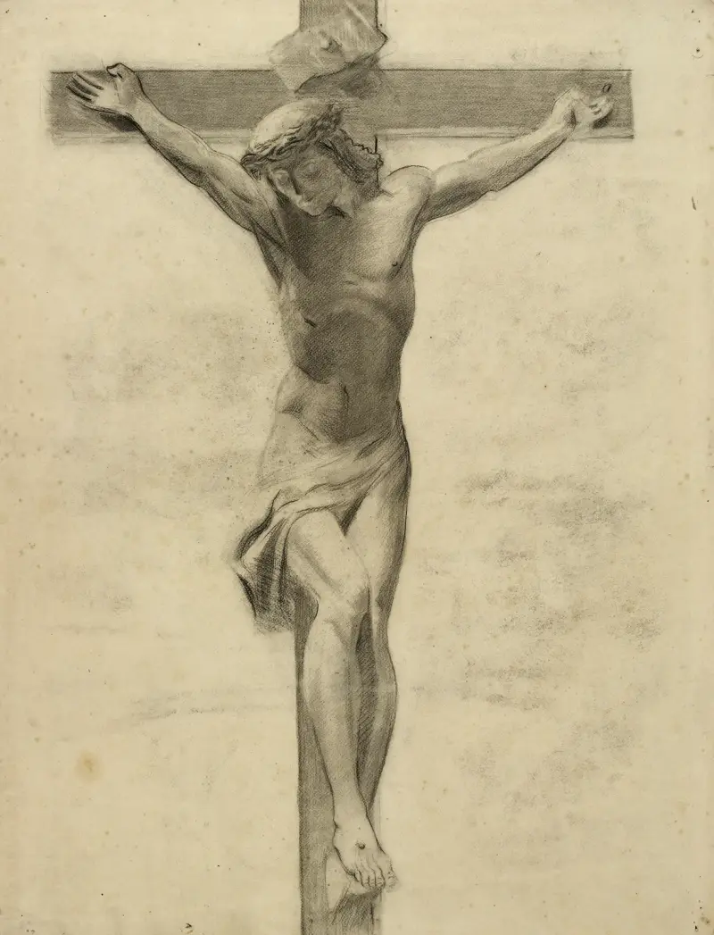 Etude pour un crucifix de bois sculpté Christ en croix av Arthur-Joseph Gueniot