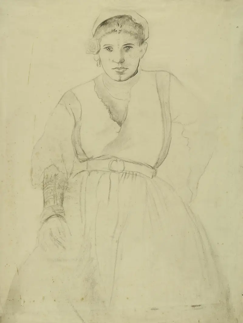 Femme en costume régional av Arthur-Joseph Gueniot