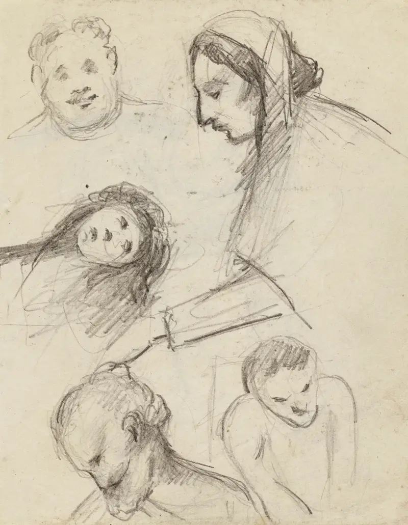 Studieblad med fem figurer av Arthur-Joseph Gueniot