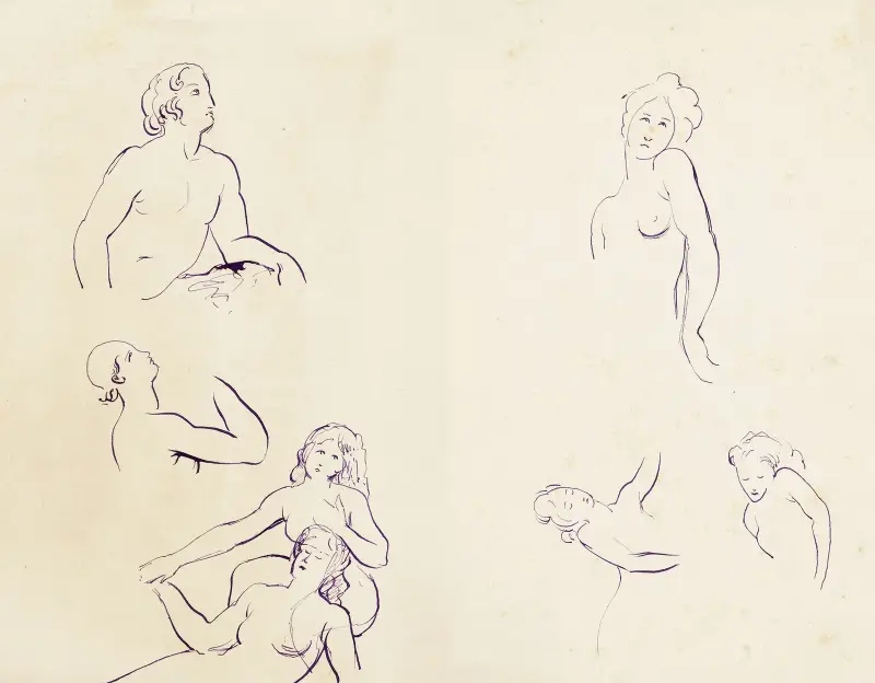 Feuilles d’études avec sept personnages en buste av Arthur-Joseph Gueniot
