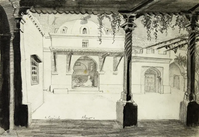 Gårdsinteriör i Alger av Arthur-Joseph Gueniot