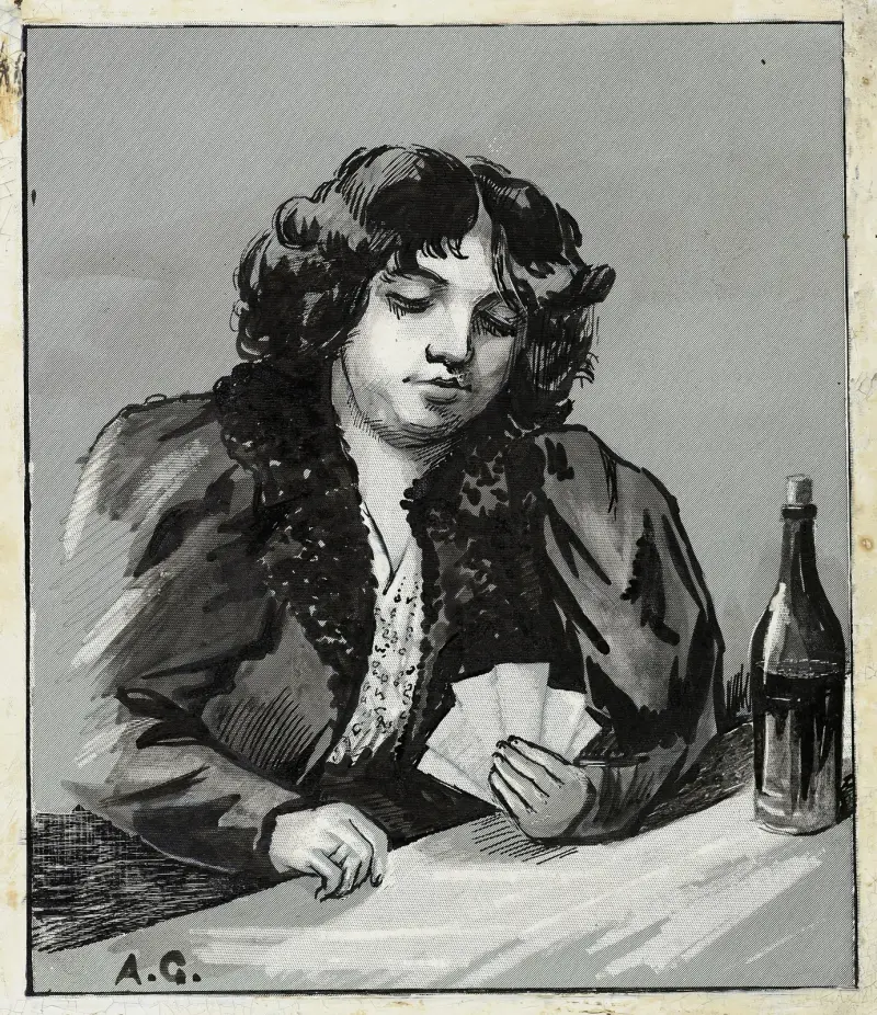 La joueuse de cartes à la bouteille av Arthur-Joseph Gueniot