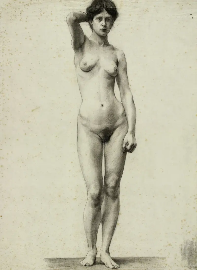 Modellen Renée Danjou (stående nakenstudie) av Arthur-Joseph Gueniot