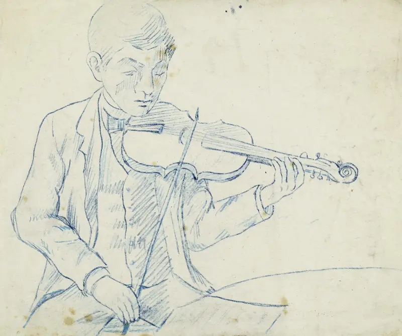 Porträt von M. Lhuillier, Cousin von Guéniot, Violine spielend – Nr. 1 von Arthur-Joseph Gueniot