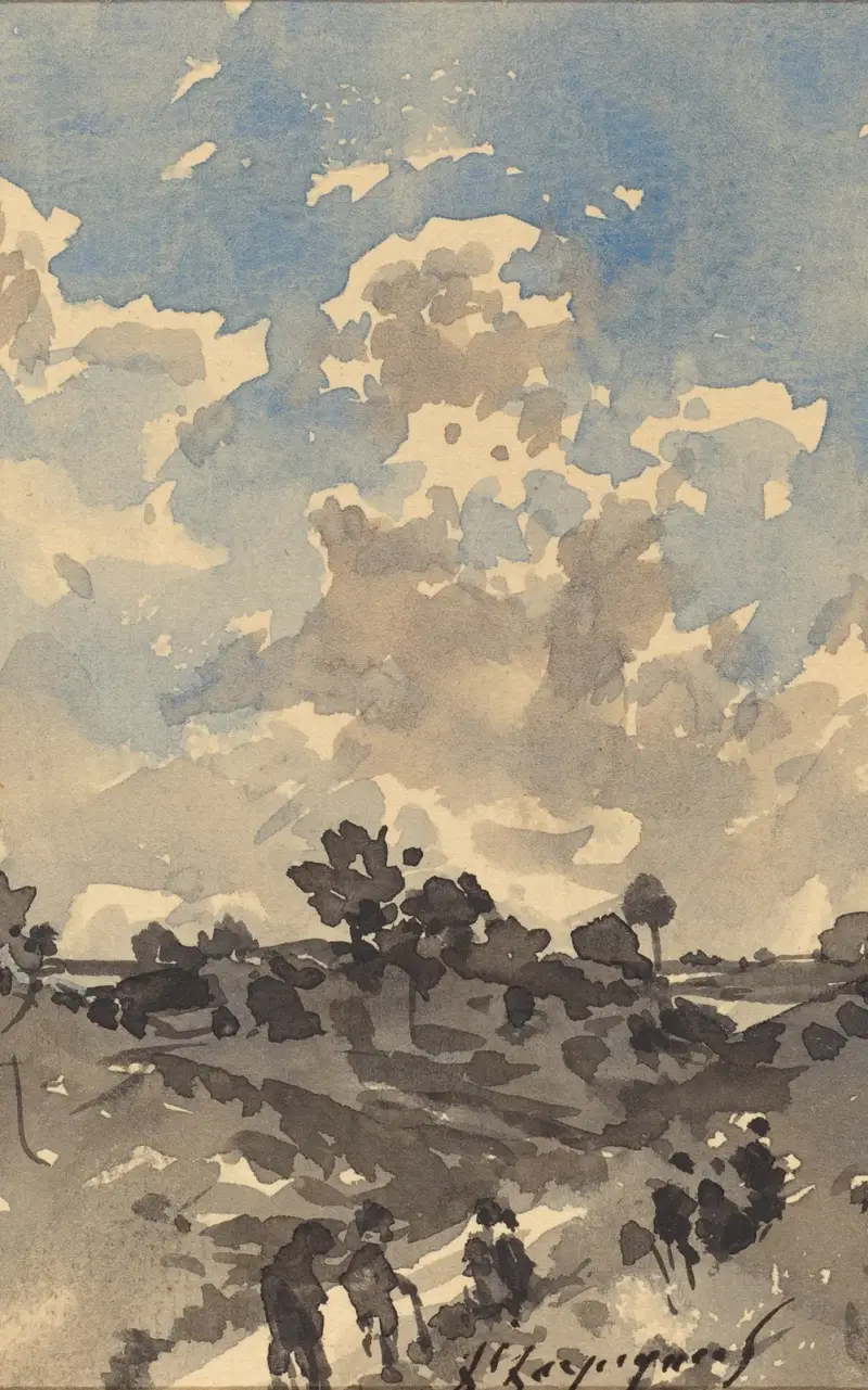 Landskap med figurer som vandrar längs en stig av Henri-Joseph Harpignies