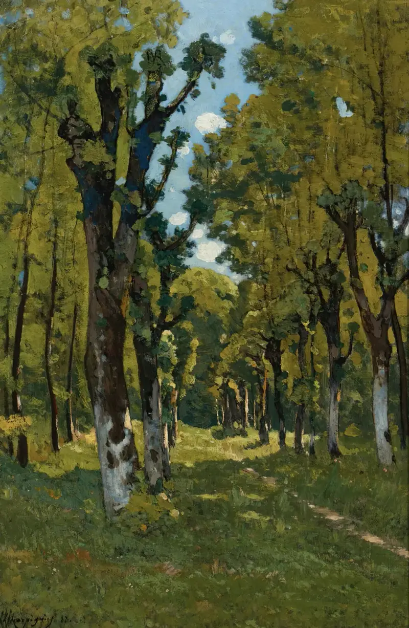 Allén med lindar i Saint-Privé, Yonne (Solbelyst skogsstig) av Henri-Joseph Harpignies