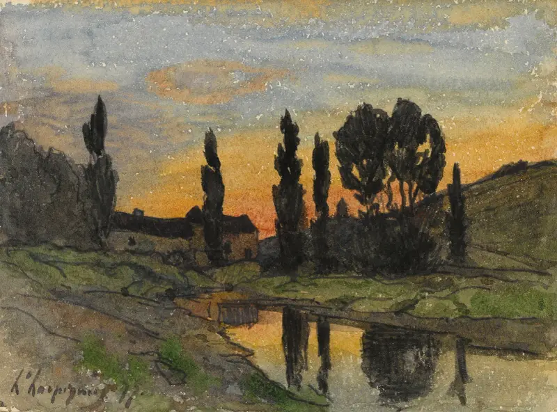 Arbre au bord d’une rivière av Henri-Joseph Harpignies