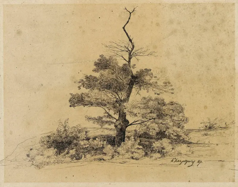Trädstudie av Henri-Joseph Harpignies