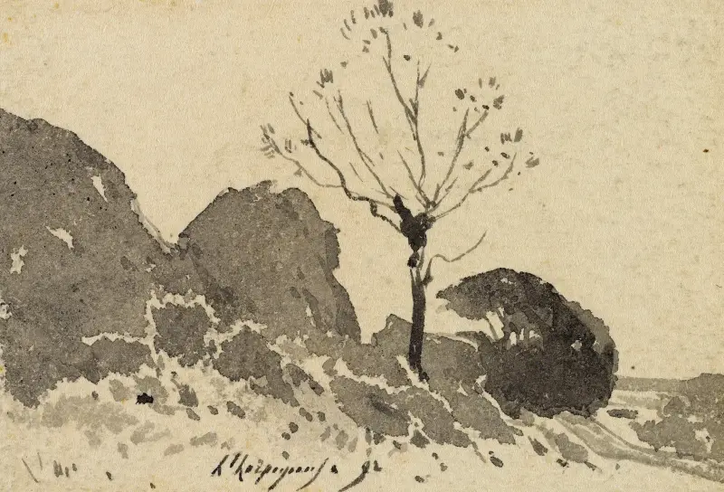 Studie av buskar av Henri-Joseph Harpignies