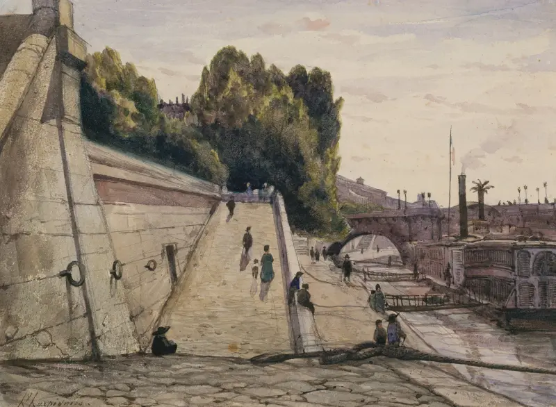Samaritaine-badet, Seine vid Quai du Louvre, 1:a arrondissementet av Henri-Joseph Harpignies