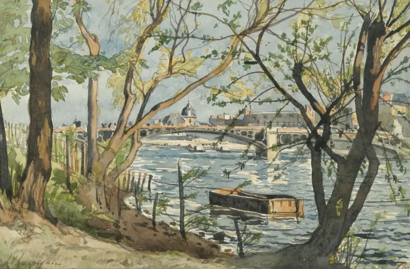 Paris, utsikt över Seine med Carrouselbron av Henri-Joseph Harpignies