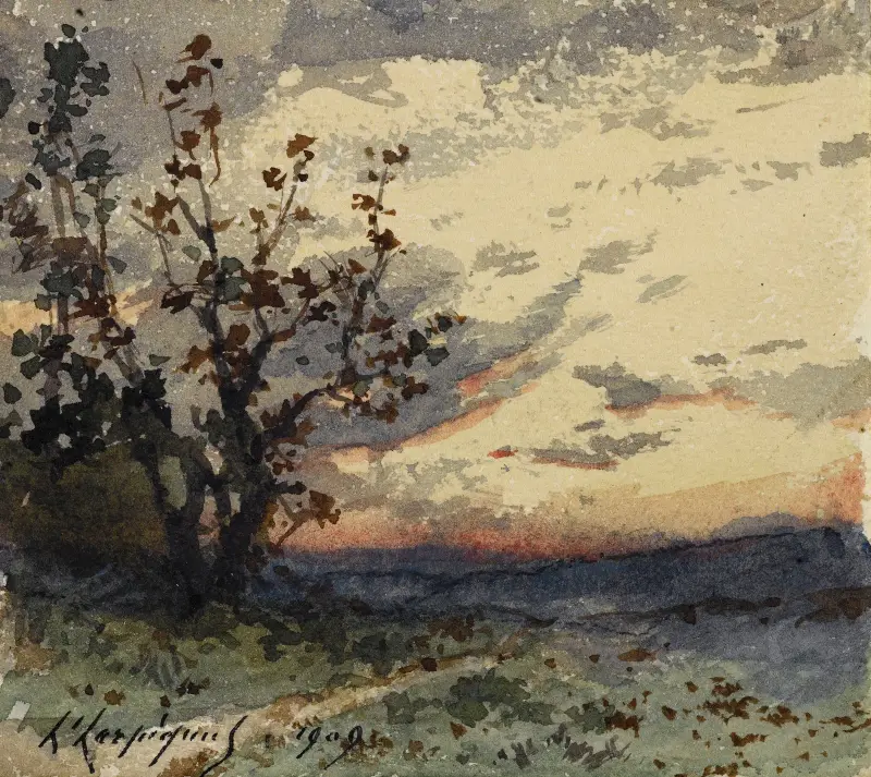 Landskap i skymningen av Henri-Joseph Harpignies