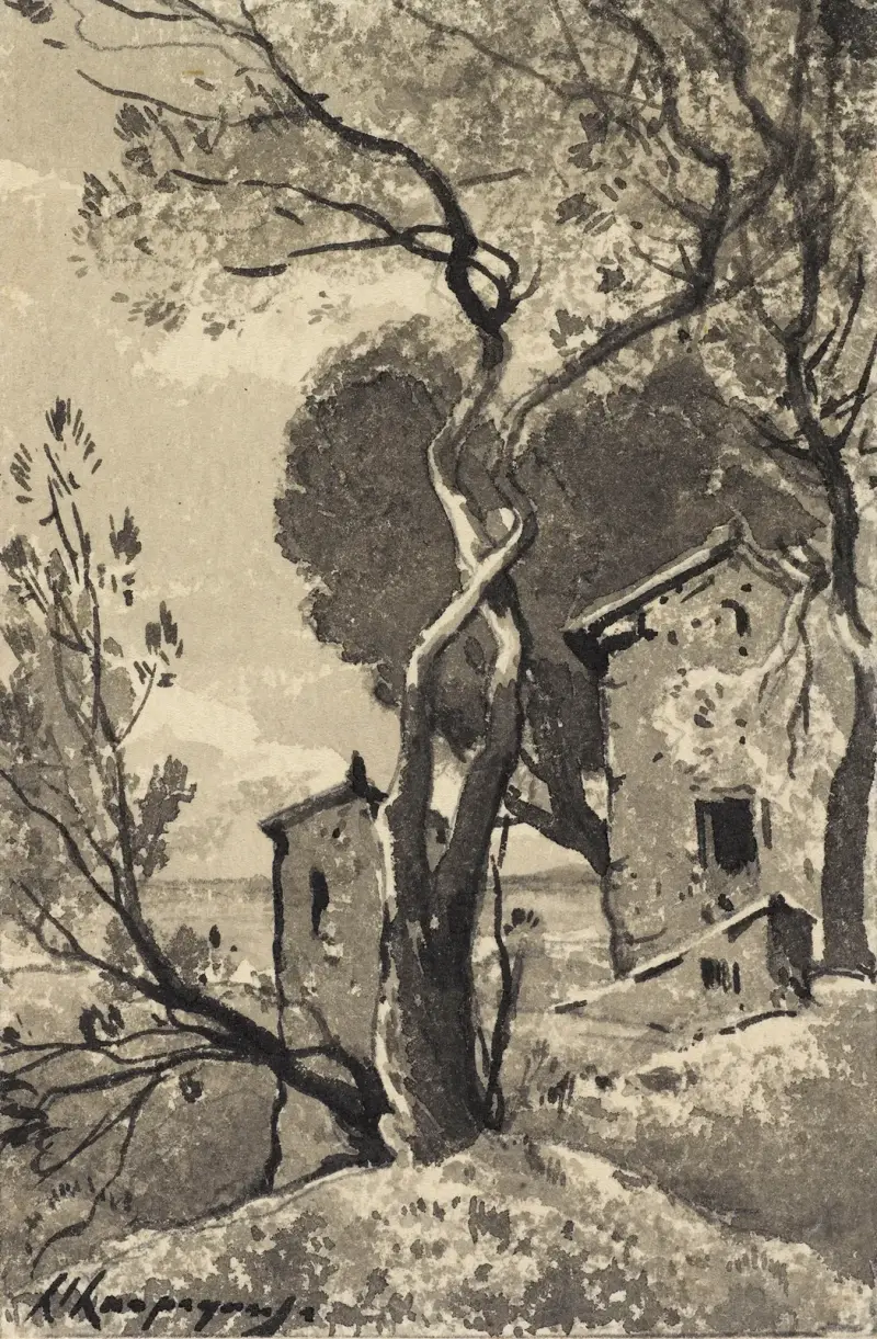 Landskap med byggnader av Henri-Joseph Harpignies
