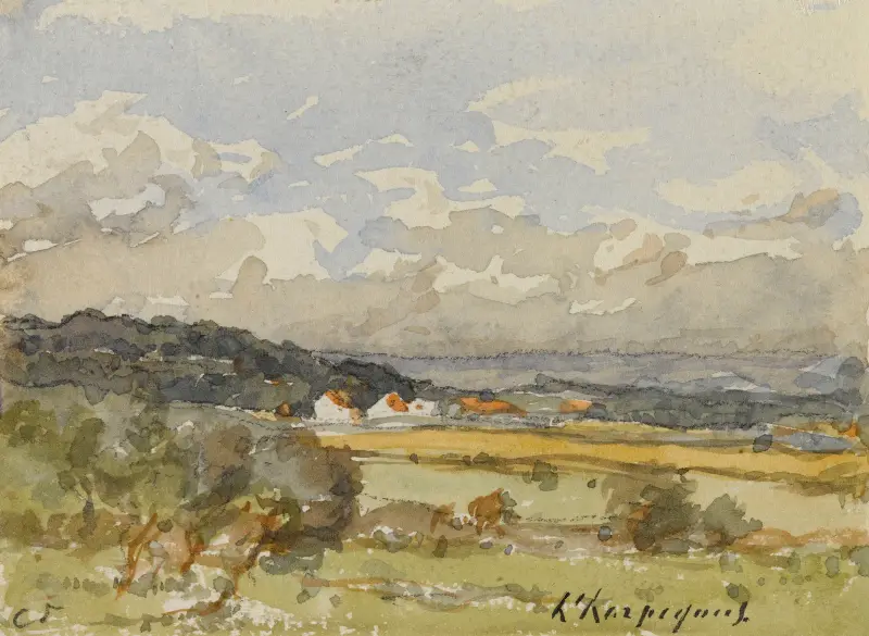 Landskap med några stråtakshus av Henri-Joseph Harpignies