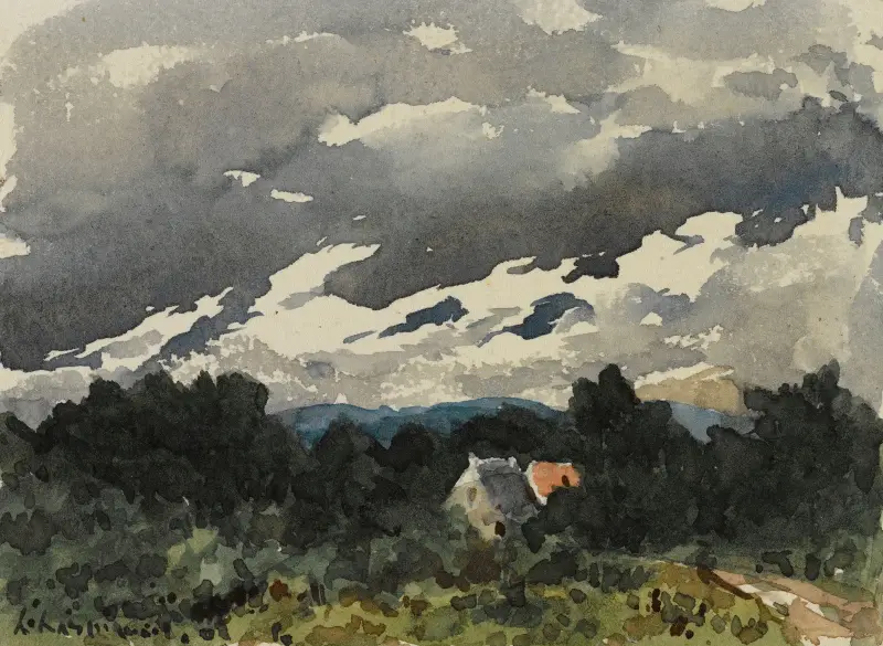 Molnigt landskap i skymningen av Henri-Joseph Harpignies