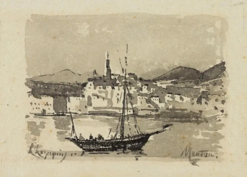 Hamnen i Menton av Henri-Joseph Harpignies