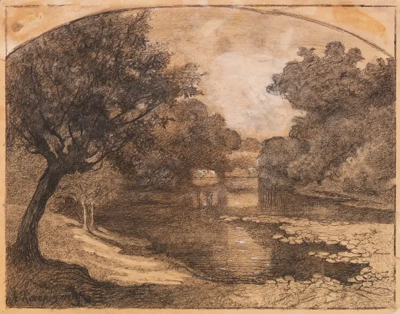 Träd vid sjöstranden av Henri-Joseph Harpignies