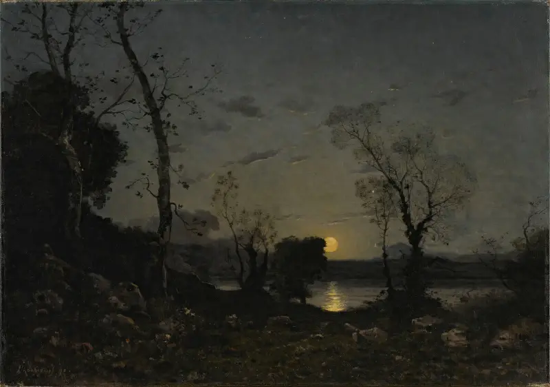 Månsken över sjö av Henri-Joseph Harpignies