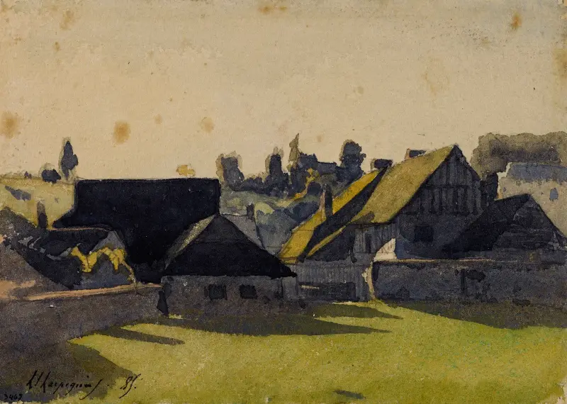 Vy över en by av Henri-Joseph Harpignies