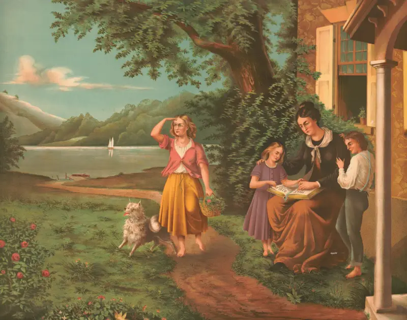 Mother and children reading the bible av Joseph Hoover