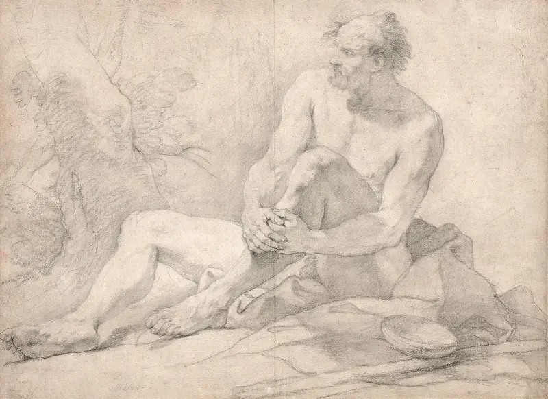 Académie d’homme assis dans un paysage av Charles-Joseph Natoire