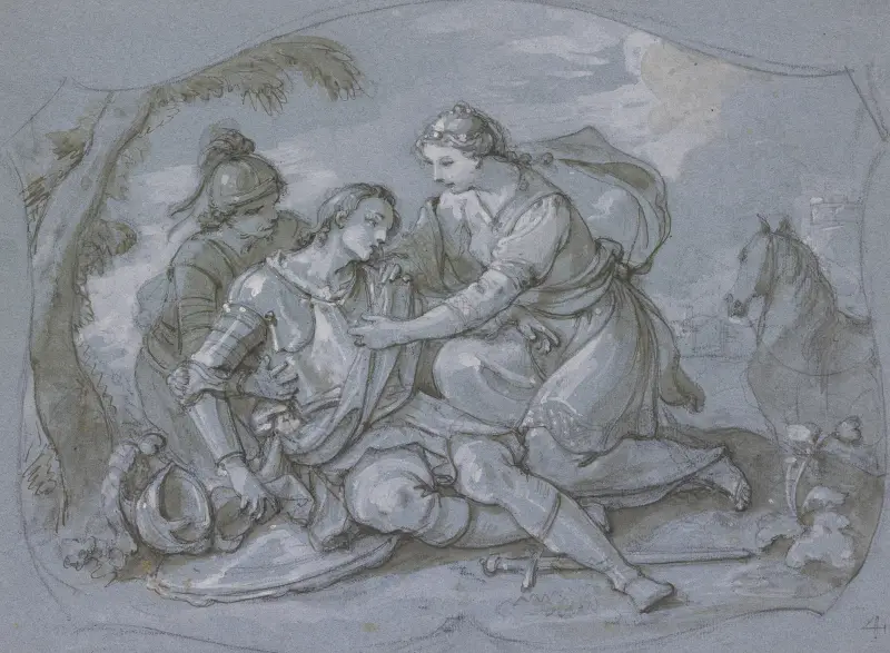 Herminia bei dem verwundeten Tankred av Charles-Joseph Natoire