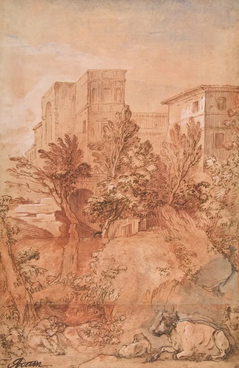 Landscape with a Large Villa on a Hilltop av Charles-Joseph Natoire