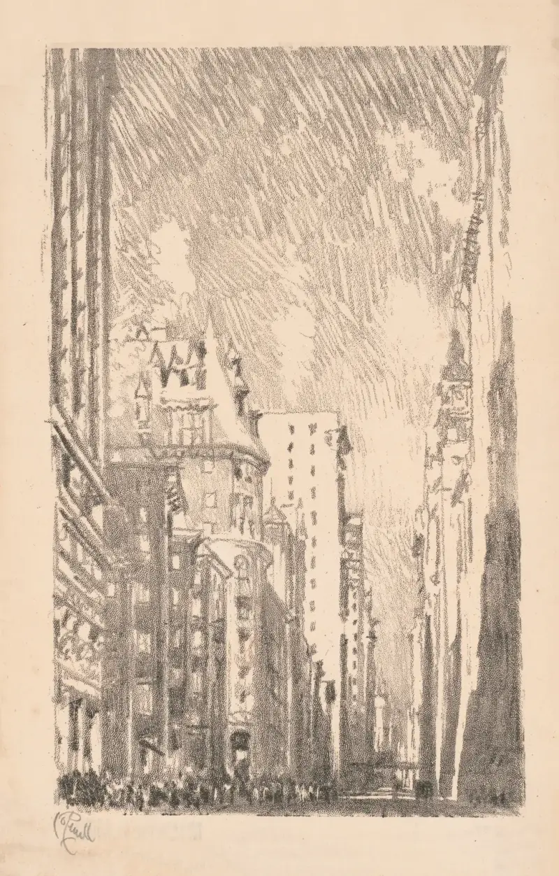 Broadway från Bowling Green av Joseph Pennell