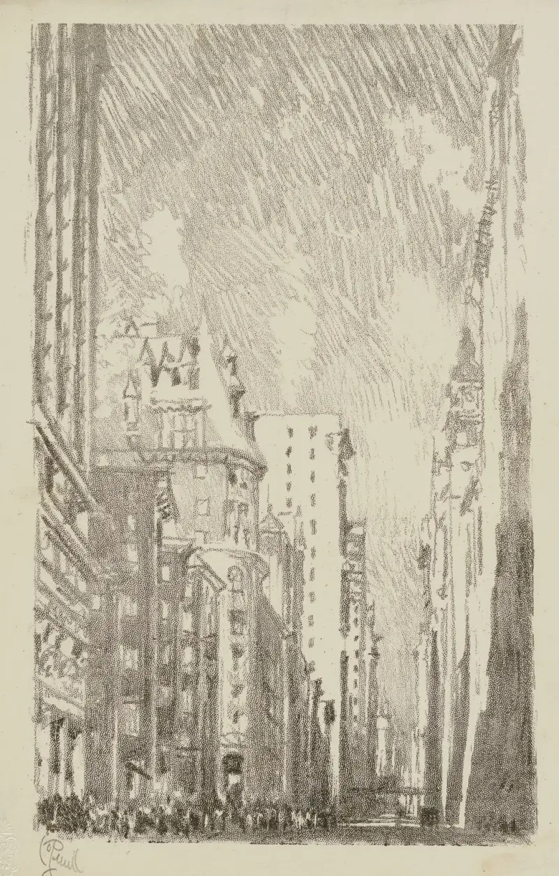 Broadway från Bowling Green av Joseph Pennell