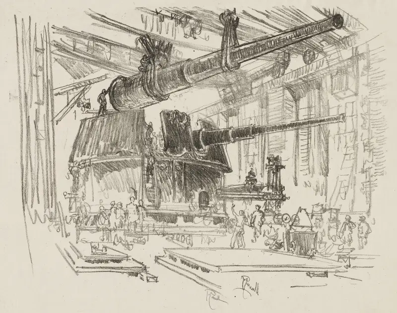 Geschütze in Türmen einbauen von Joseph Pennell