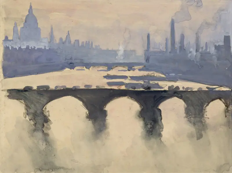 Utanför mitt Londonfönster; kupol och spetsar och skorstenar, dimma och rök av Joseph Pennell