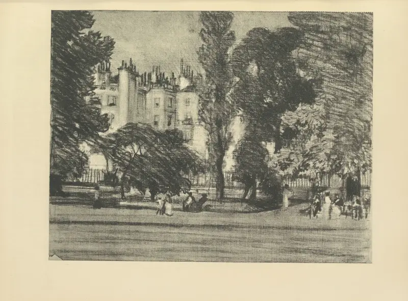 Park Lane, from the Park av Joseph Pennell