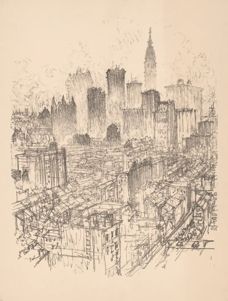 Skyscrapers from the Gladstone av Joseph Pennell