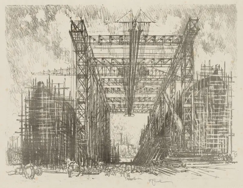 The Gantry (A Merchant Shipyard) av Joseph Pennell