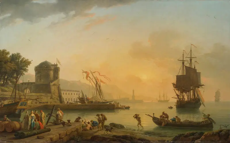 A Grand View Of The Sea Shore Enriched With Buildings, Shipping And Figures av Claude-Joseph Vernet