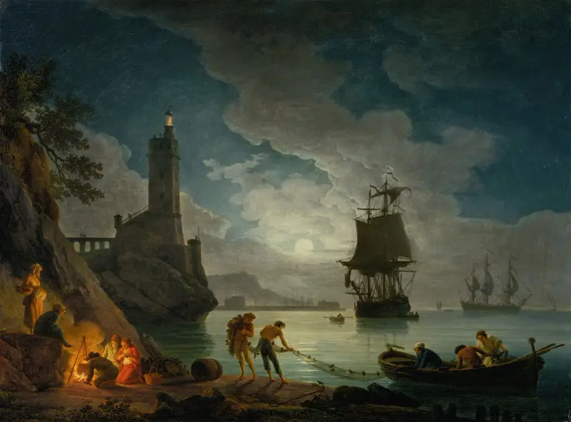En hamn i månsken av Claude-Joseph Vernet