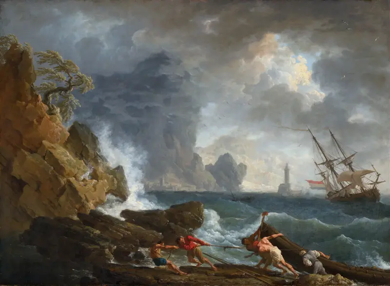 An Italian Harbour in Stormy Weather av Claude-Joseph Vernet