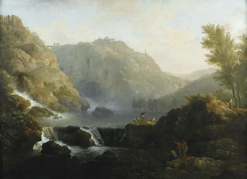 Tecknare framför ett vattenfall vid foten av Tivoli av Claude-Joseph Vernet