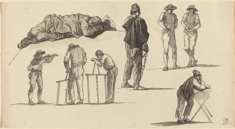Figurstudier, med en sovande man på marken och två män som sågar av Claude-Joseph Vernet