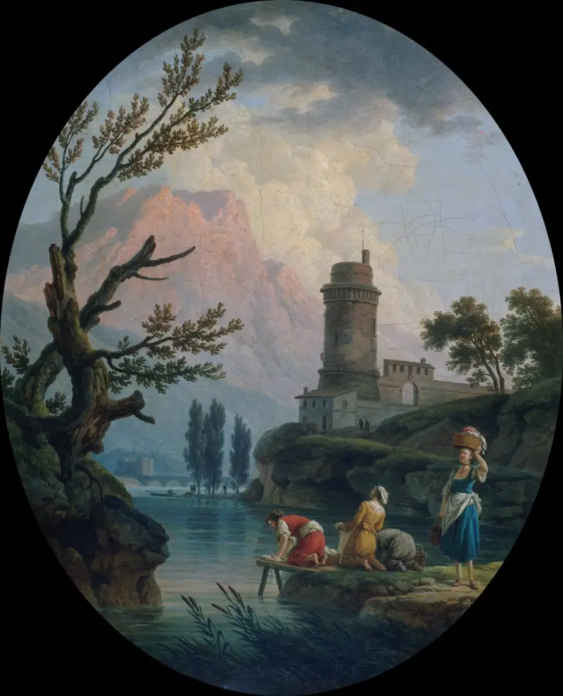 Paysage avec lavandières av Claude-Joseph Vernet
