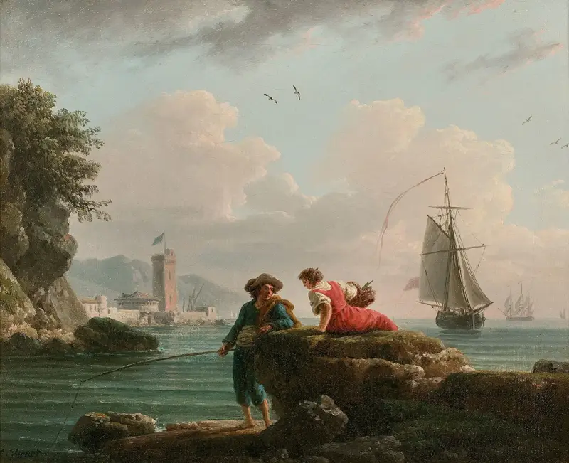 Fiskare på en medelhavsstrand av Claude-Joseph Vernet