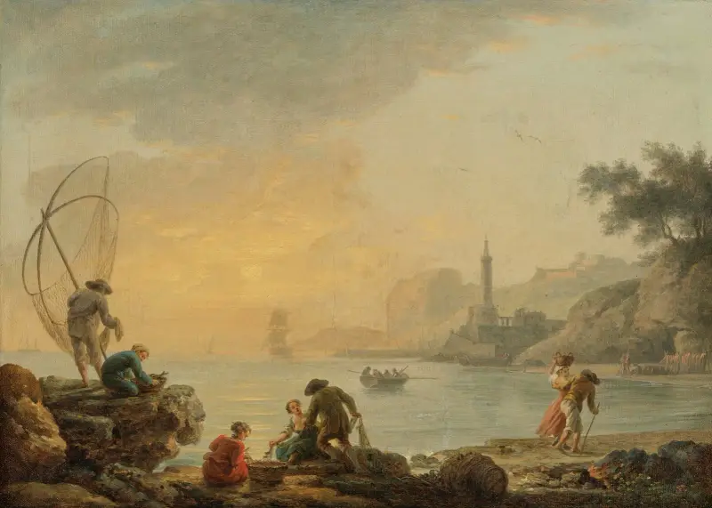 Soluppgång med fiskare av Claude-Joseph Vernet
