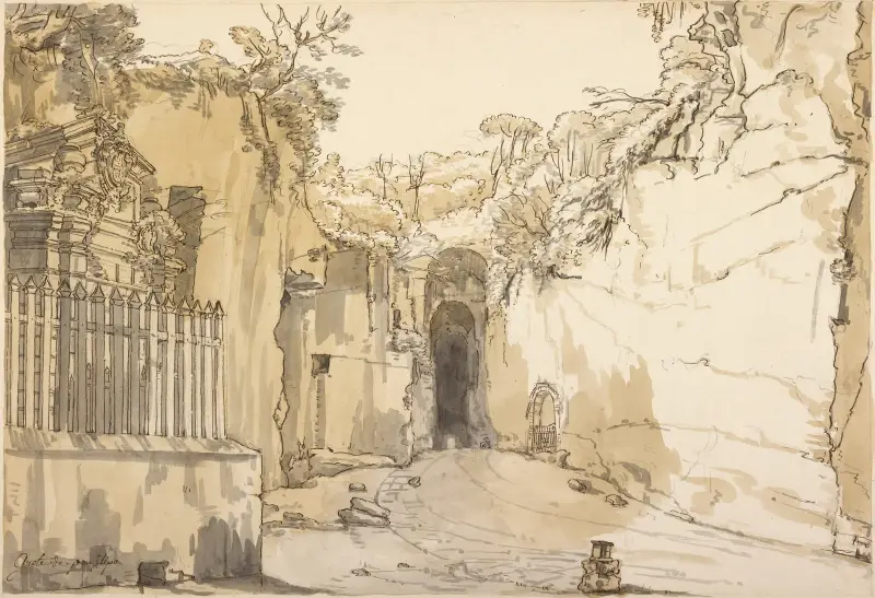 The Entrance to the Grotto at Posillipo av Claude-Joseph Vernet