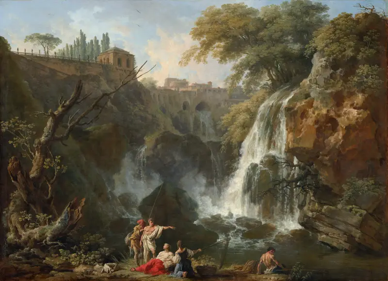 The Waterfalls at Tivoli, with the Villa of Maecenas av Claude-Joseph Vernet