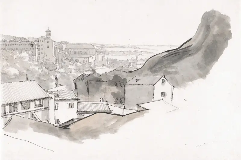 Widok na wzgórze Celius w Rzymie z kościołem Santi Giovanni e Paolo, widziany z Awentynu, Claude-Joseph Vernet