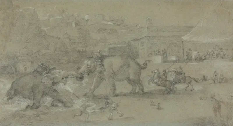 Kämpfende Elefanten von Johan Joseph Zoffany