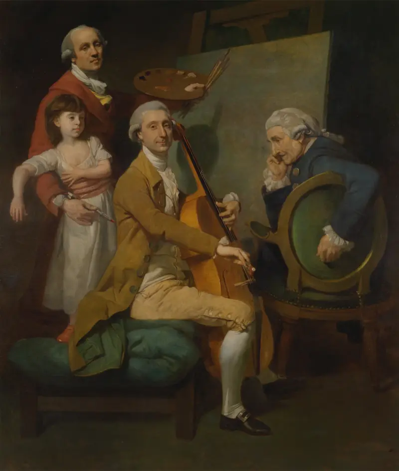 Självporträtt med dottern Maria Theresa, James Cervetto och Giacobbe Cervetto av Johan Joseph Zoffany