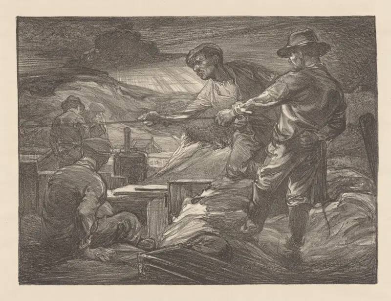 Arbeiders die aan een touw trekken av Johannes Josephus Aarts