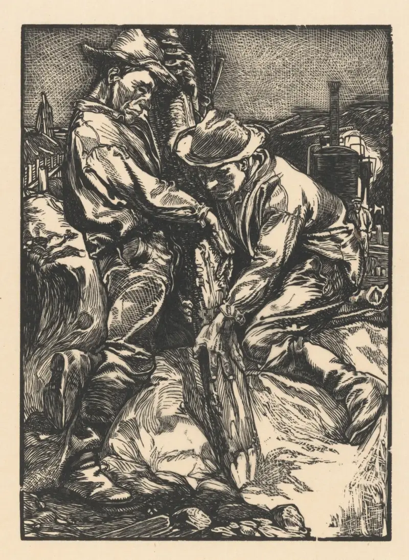 Pålarbetare vid heiarbete av Johannes Josephus Aarts